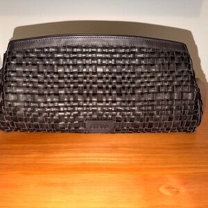 STAUD Brown Woven Leather Clutch